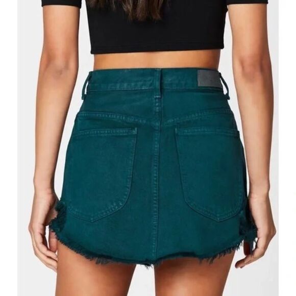 Carmar Teal Green / Blue LF Beatrice Zip Front Distressed Mini Denim Skirt - Picture 2 of 10